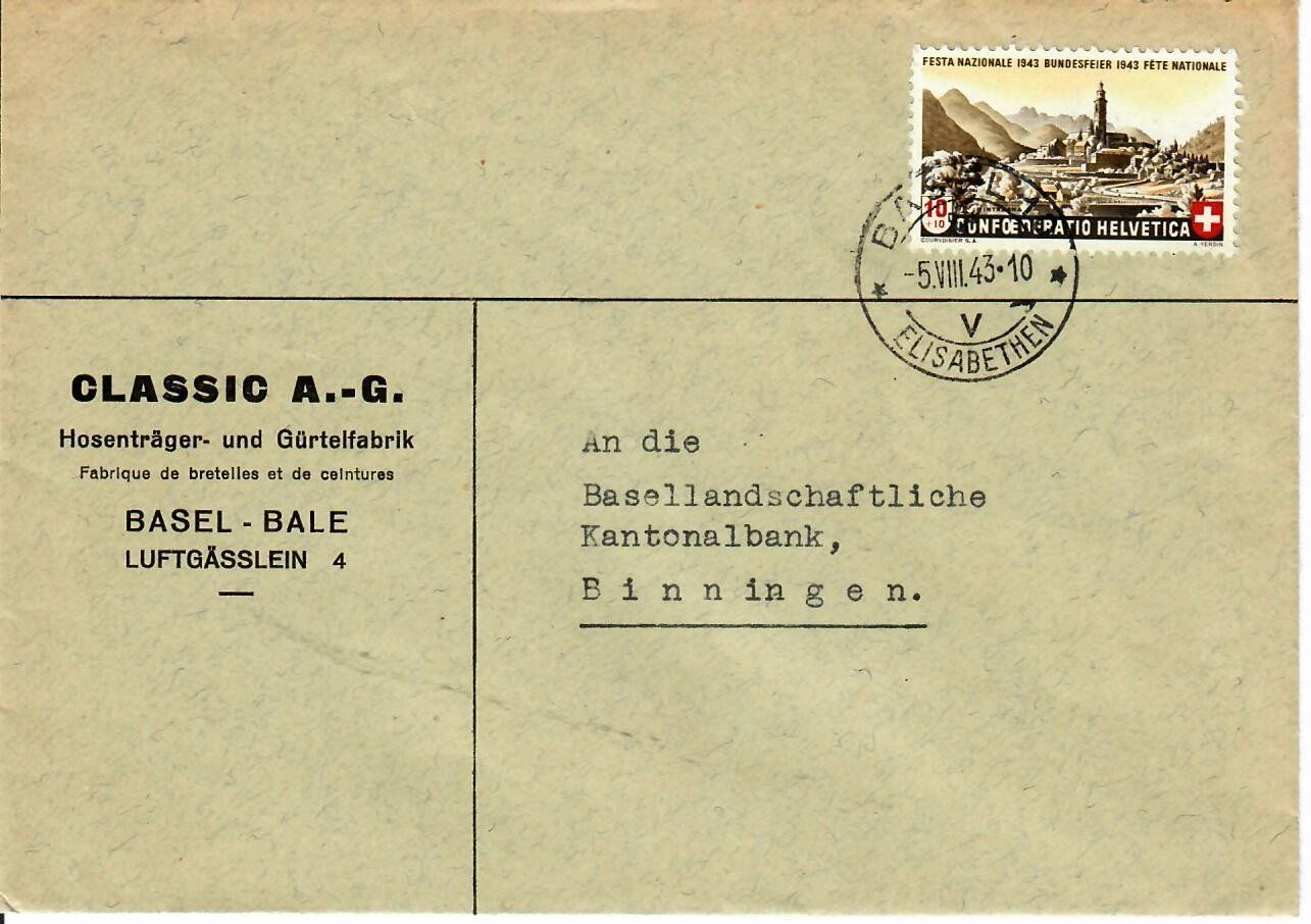 Alle Briefmarken: Brief, Gürtelfabrik Basel 1943 – Gebraucht aus Hochdorf von Ziegel-16