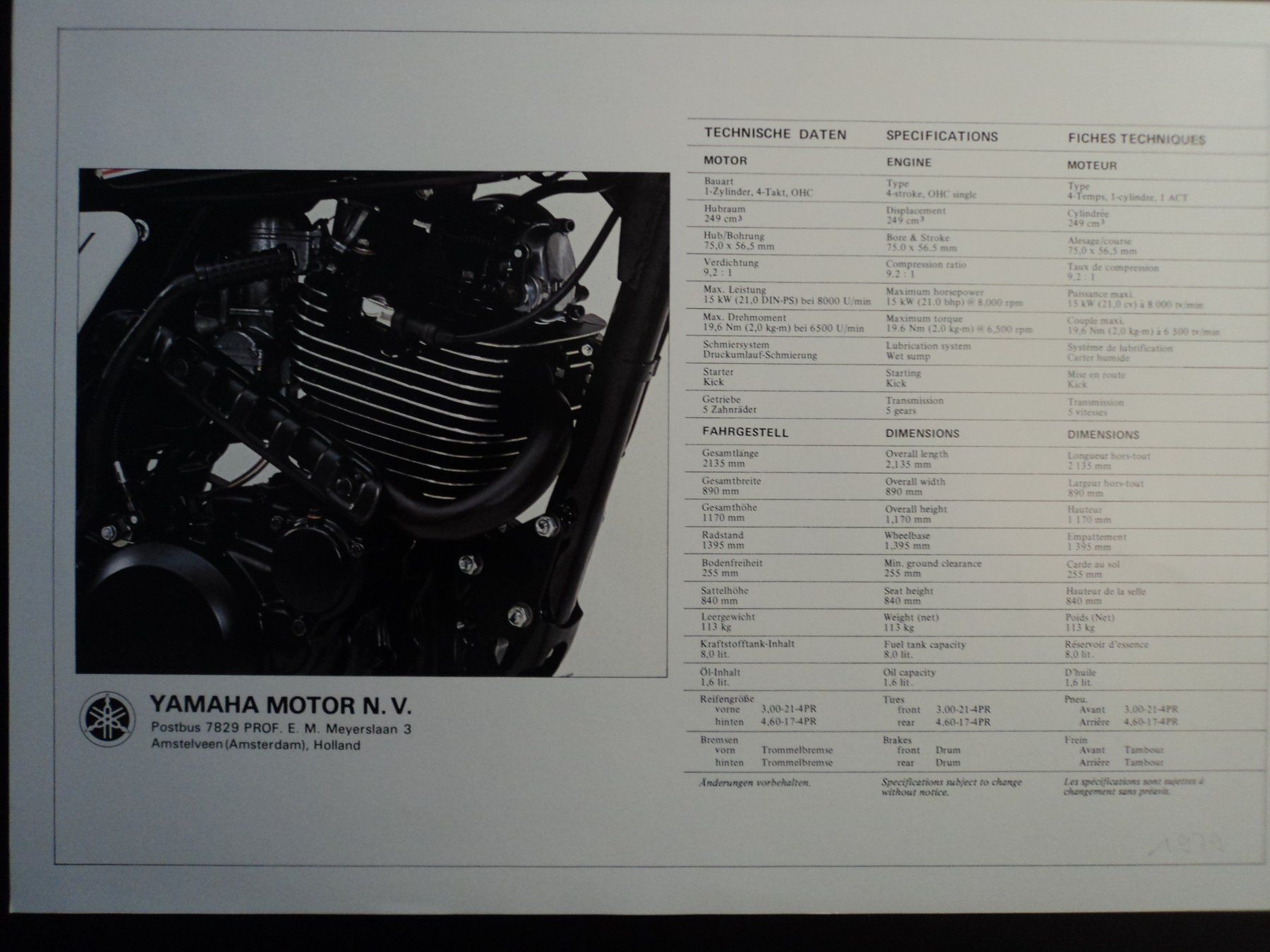 Documenti: Prospekt Yamaha XT250 1979 – Usato da Schwarzenburg venduto da modelCARama 1