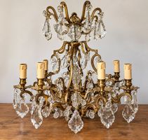 Magnifique lustre ancien en bronze doré et cristal