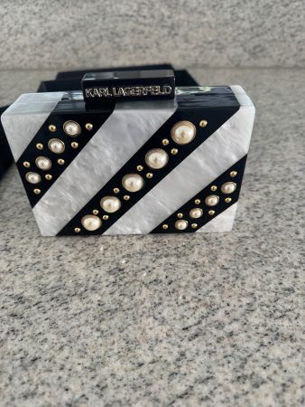 Karl Lagerfeld Clutch Tasche schwarz weiss mit Perlen