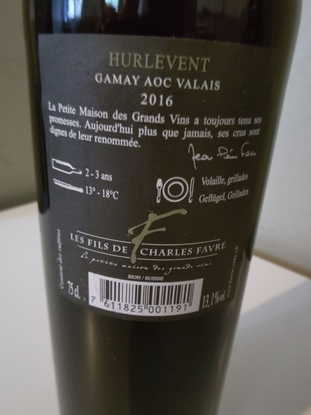 Wein: 3 FL. "Hurlevent" Gamay AOC Valais 2016 – Neu (gemäss Beschreibung) aus Basel von Morgenmuffel 3