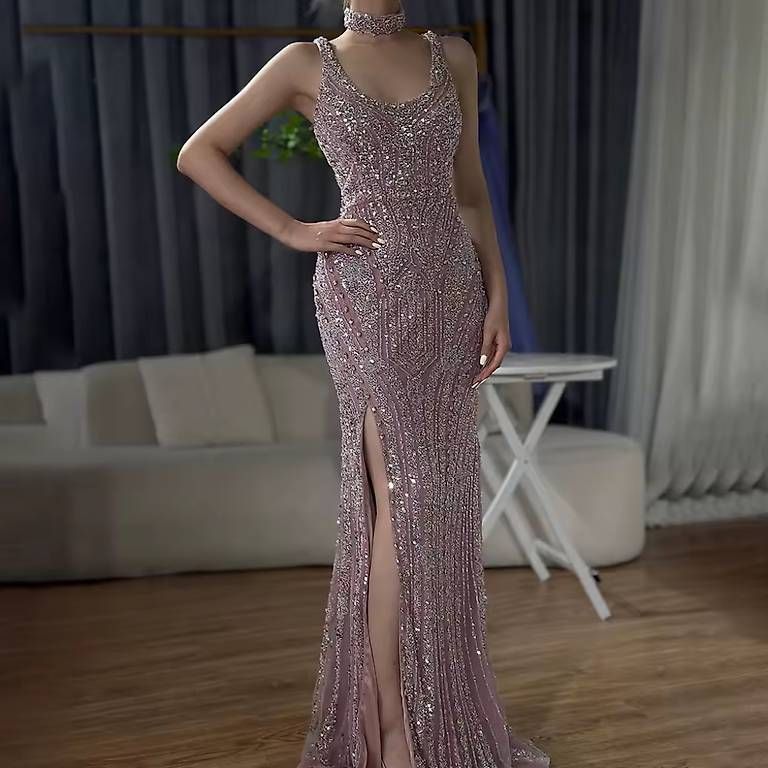 Vestiti: Abendkleid lang mit Pailletten hellrosa XS neu – Nuovo e nell'imballaggio originale da Appenzell venduto da mir_rqn6