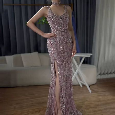 Abendkleid lang mit Pailletten hellrosa XS neu