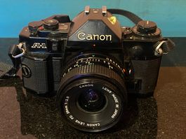 Canon A-1 vintage analogica, lente 28mm FD, ottime condiz.