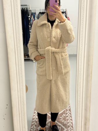 Stand Studio Mantel Shirley Teddyfell Gürtel beige creme M