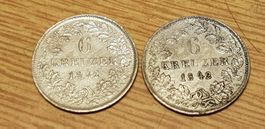 Deutschland: 2 Münzen 6 Kreuzer Baden 1842 Silber. #56