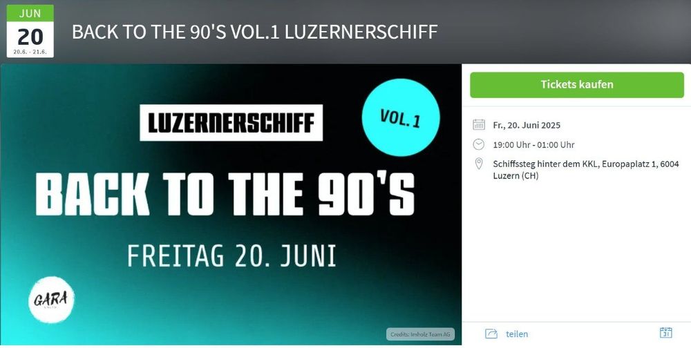 BACK TO THE 90'S VOL.1 LUZERNERSCHIFF, Fr., 20. Juni 2025 | Kaufen auf ...