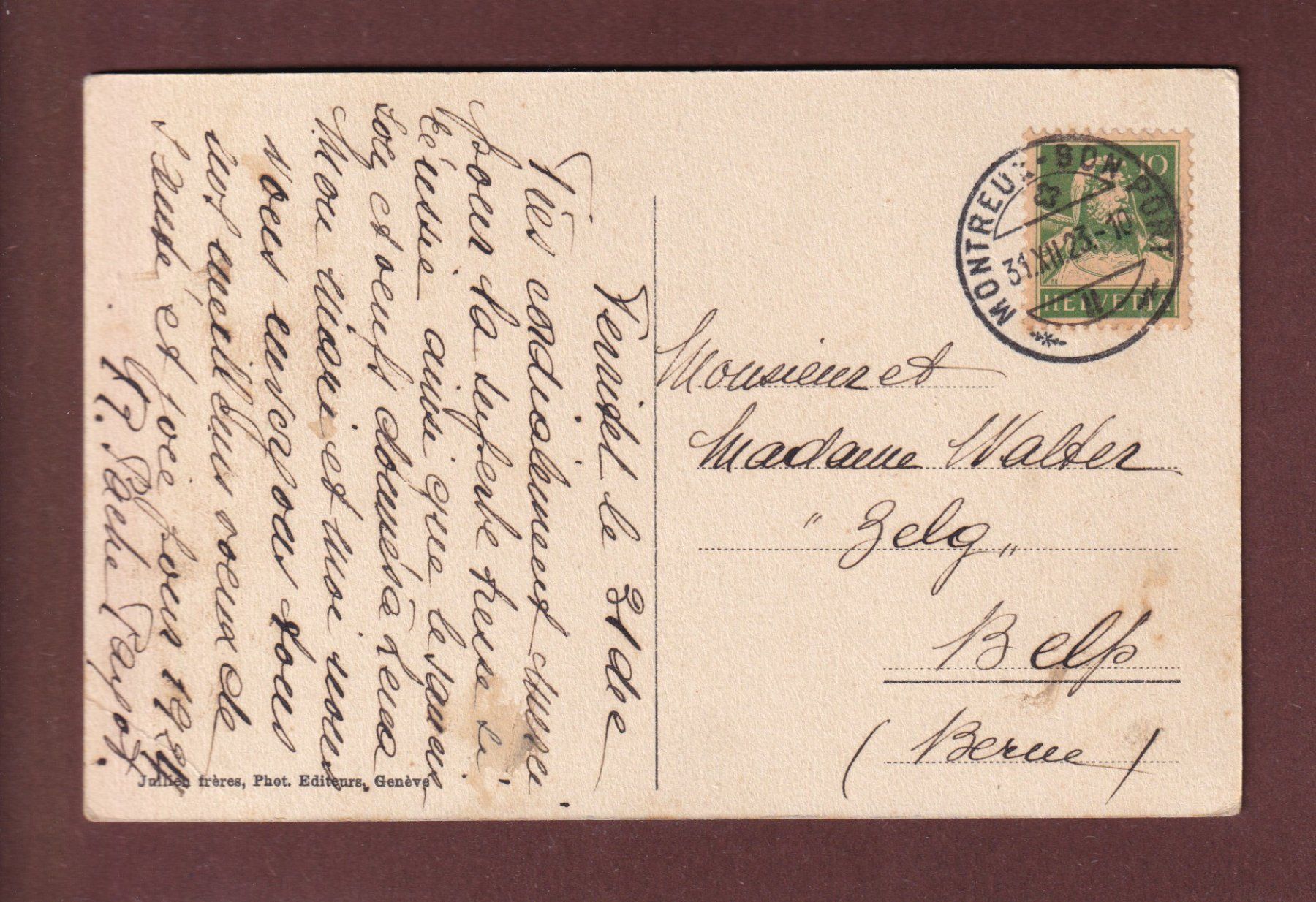Cartoline postali: TERRITET - GLION - CAUX - 1923 – Usato da Pully venduto da nicecards-shop 1