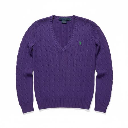Pull en maille Torsadé Ralph Lauren Violet Col V - L #31