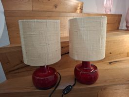 2 Rote Keramik Tischlampen Lampen Set Vintage 70er
