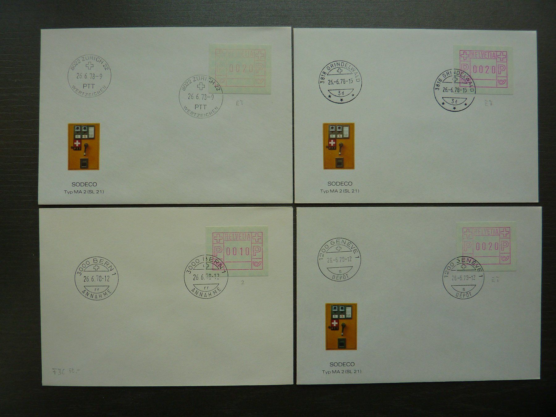 Tutti i francobolli: 4x ATM FDC Nr. 2 der 4 Orte,  Fr. 1.-- – Nuovo (secondo la descrizione) da Zürich venduto da Aetna14