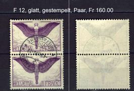 Schweiz Flugpost F12, Paar, gestempelt, glatt