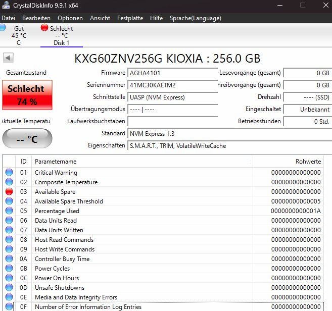 Samsung Harddisks: KIOXIA SSD NVMe 256 GB – Gebraucht aus Willisau von aronet 1