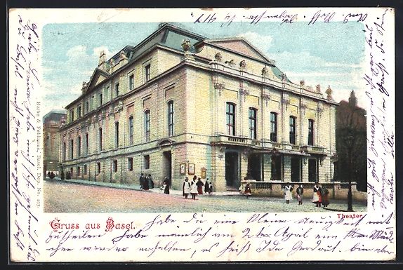 Cartoline postali: AK Basel, Blick auf Theater, 1903 – Usato da Berlin venduto da bartko-reher