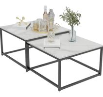 2er Set Couchtisch Wohnzimmertisch marmor Optik weiss 