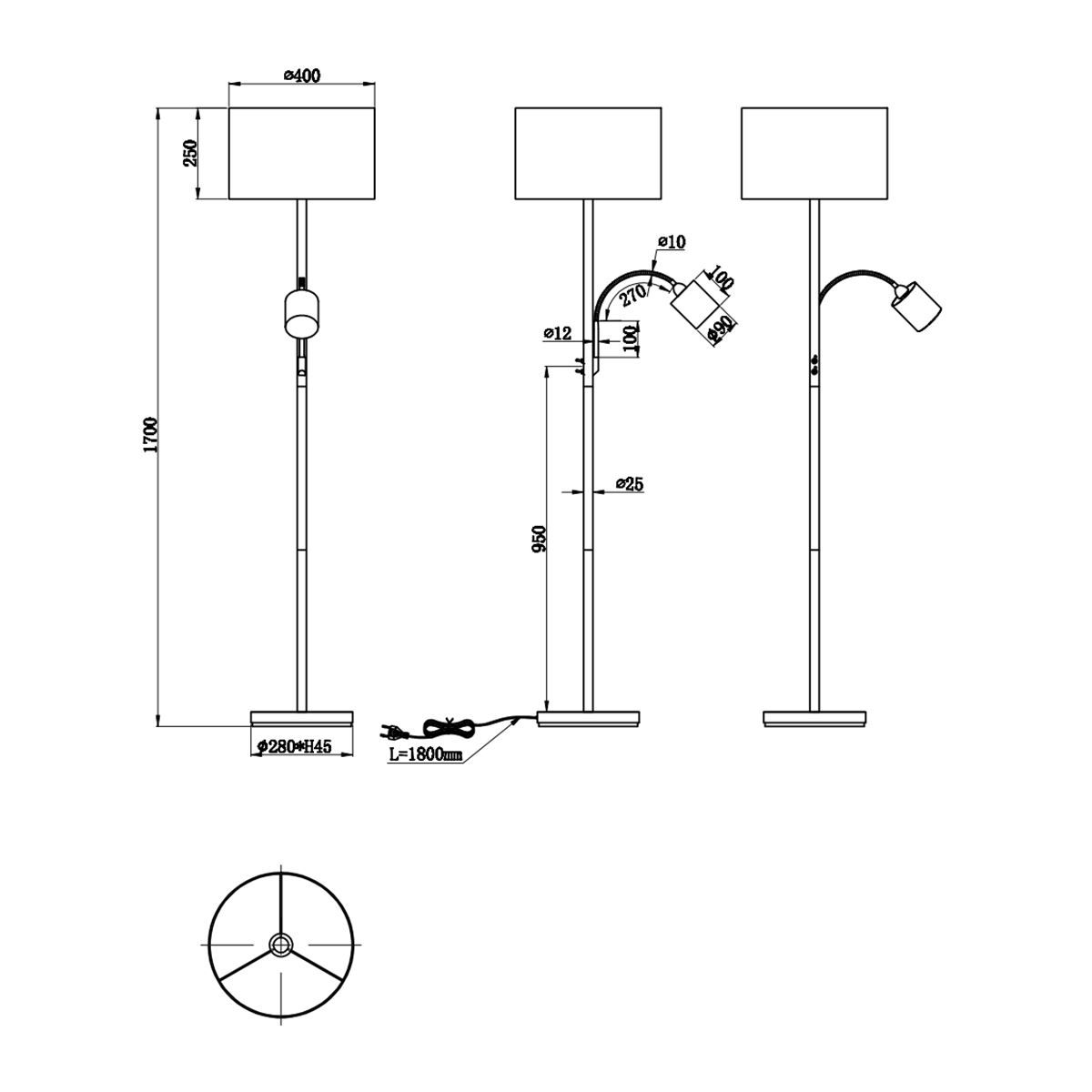 Lampade: Stehleuchte, Lesearm, 170 cm Höhe – Nuovo (secondo la descrizione) da Kreuzlingen venduto da Smart-Light 2