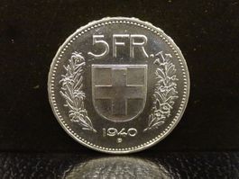 5 Franken Silber 1940 Fünfliber Münze