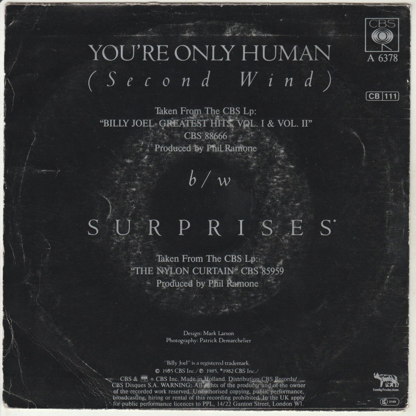 Dischi in vinile: Billy Joel - You're only human (Second wind) 7" Vinyl 1985 – Usato da Tübach venduto da JamesStone 1