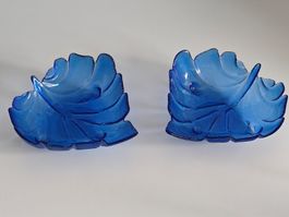 Glasschale Blattform - 2 Stück - Blau - Vintage 1970