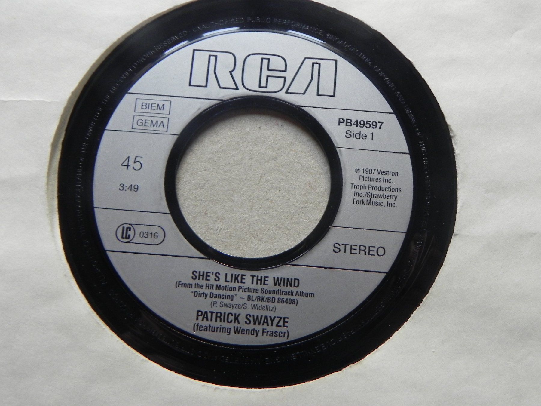 Dischi in vinile: Single 7"  Rock Pop Soundtrack Dirty Dancing 1987 Like Wind – Usato da Siebnen venduto da krimsie 2