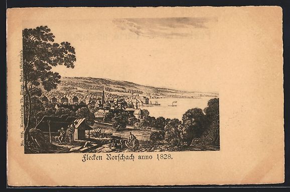 Cartoline postali: Rorschach, Gesamtansicht anno 1828 – Usato da Berlin venduto da bartko-reher