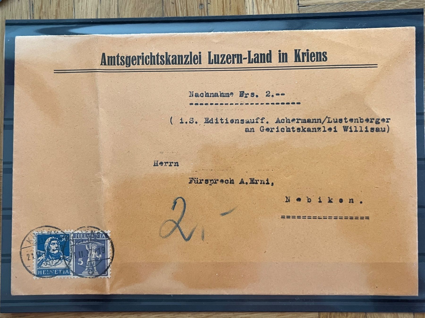 Tutti i francobolli: Brief Kriens - Nebikon, 1919 – Usato da Romanshorn venduto da luxcollect