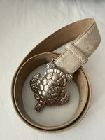 Ledergürtel VMP beige mit Schildkröten-Schnalle 80 cm