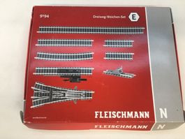 Fleischmann Spur N 9194 Dreiwegweichensatz E neuwert. in OVP