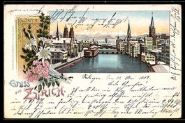 Litho Zürich, Teilansicht mit Brücken,