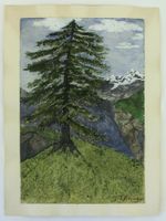 TANNE IN EINER ALPENLANDSCHAFT, AQUARELL, SIGN. J. AMMANN