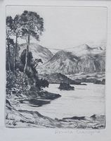 Donald Crawford Berglandschaft Radierung Handsigniert