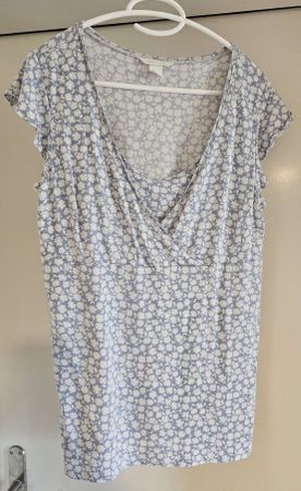 Umstandsshirt gr. L, H&M Mama, blau weiss Blumenmuster