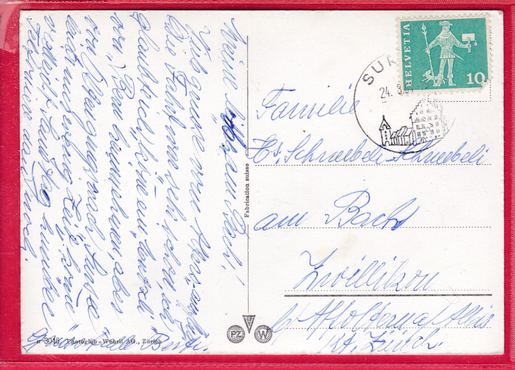 Ansichtskarten: SURSEE, 24.8.1961 – Gebraucht aus Oberrieden von Gebirgsstelze 1