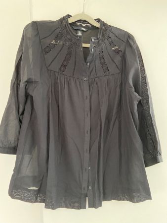 Bluse mit Spitze schwarz neu H&M 44 leicht transparent