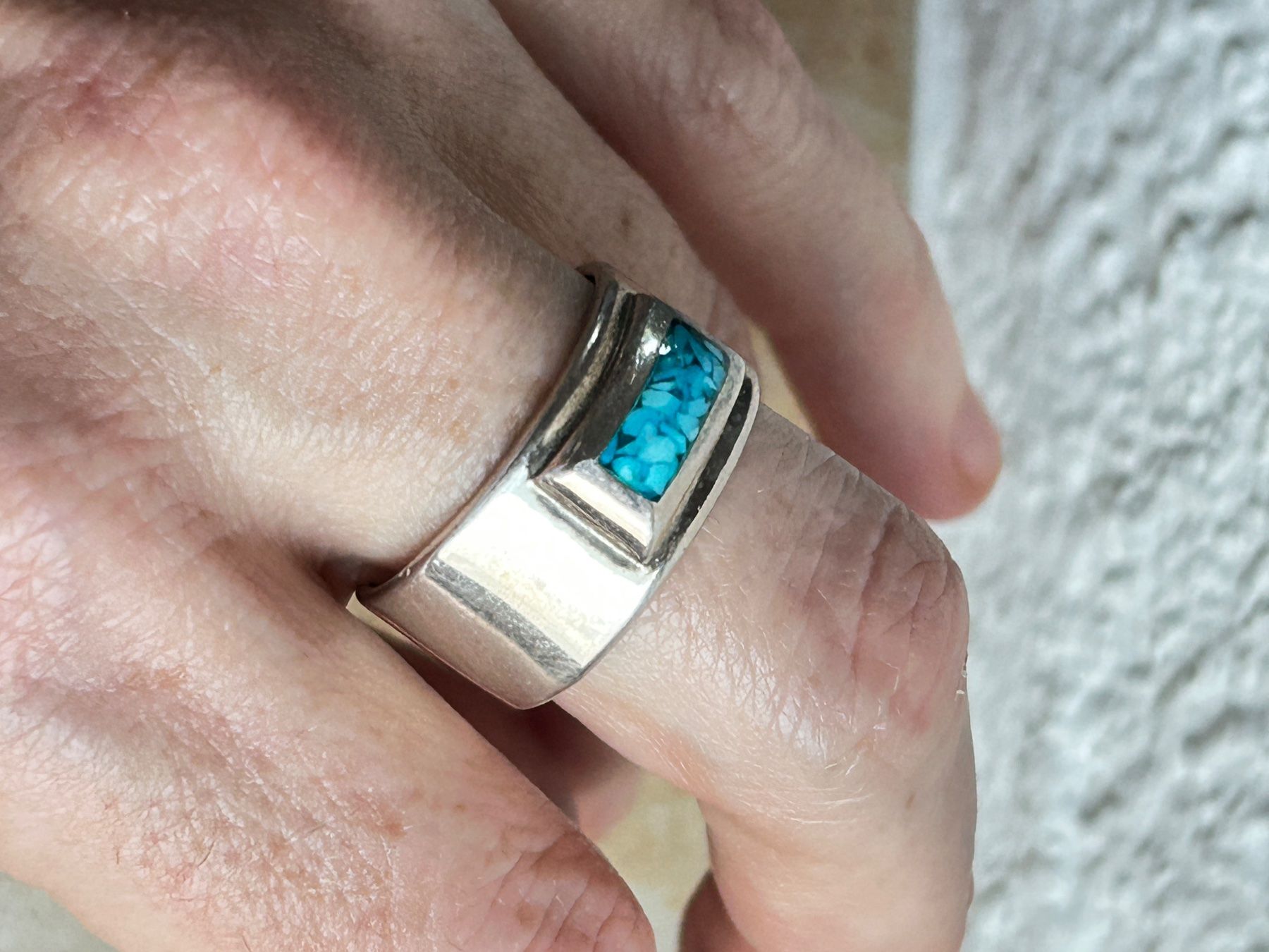 Anelli: Massiver Silberring mit Türkis-Stein (Grösse  63) – Usato da Dittingen venduto da Bellevista 1