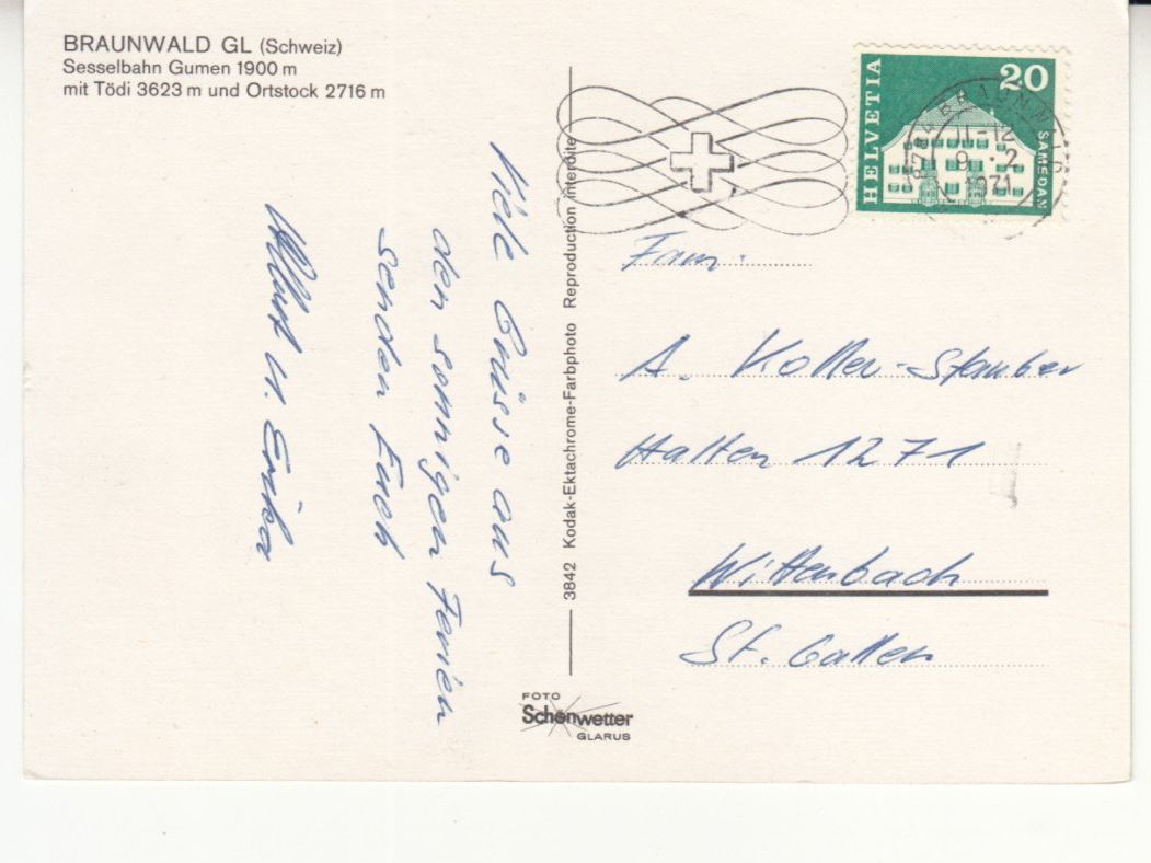 Cartoline postali: Braunwald 1971 – Usato da Bürglen TG venduto da StampGraf 1