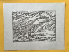 Carl Burckhardt Original Lithographie, Berglandschaft