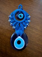 Nazar-Boncuk-Wandbehang, blau, Makramee-Knüpftechnik