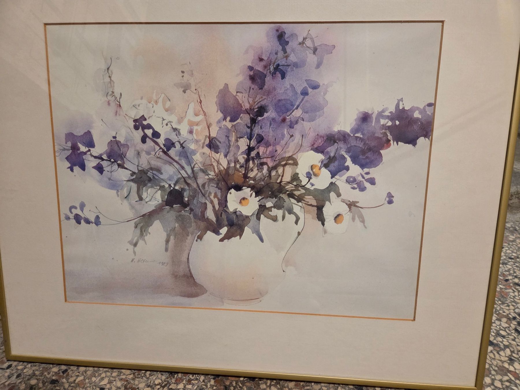 Tableaux: 1 Aquarallbild "Blumenstrauss violett/blau" – D'occasion à St. Gallen par Razoon77 1