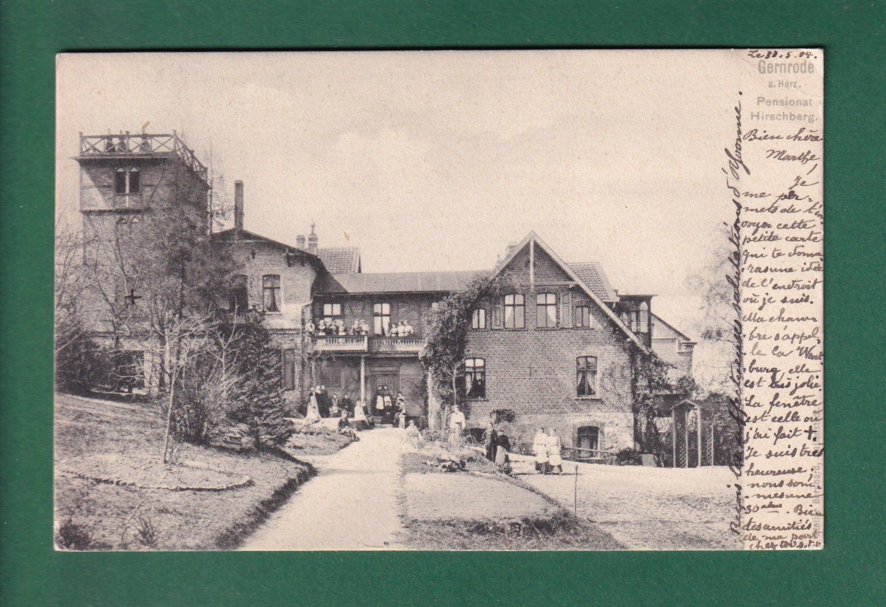 Cartoline postali: GERNRODE - Pensionat Hirschberg - 1904 – Usato da Pully venduto da nicecards-shop