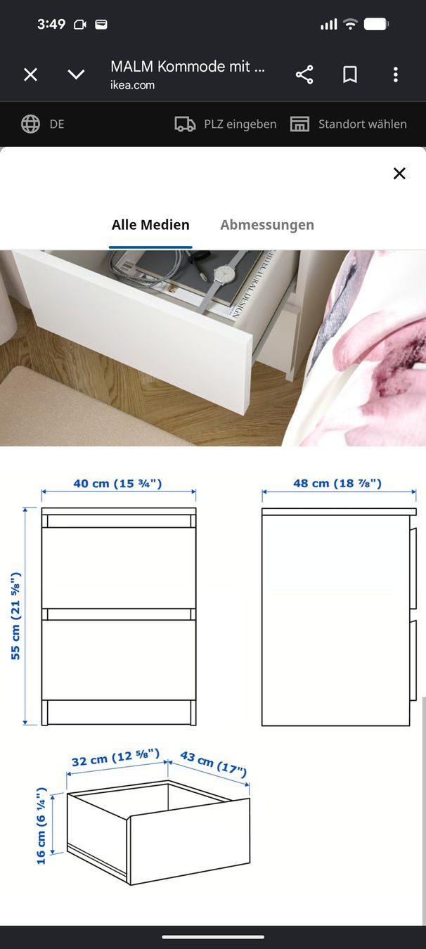 Ikea Comodini: 2 IKEA MALM white bedside table with 2 drawers – Usato da Zürich venduto da zai_2kss 4