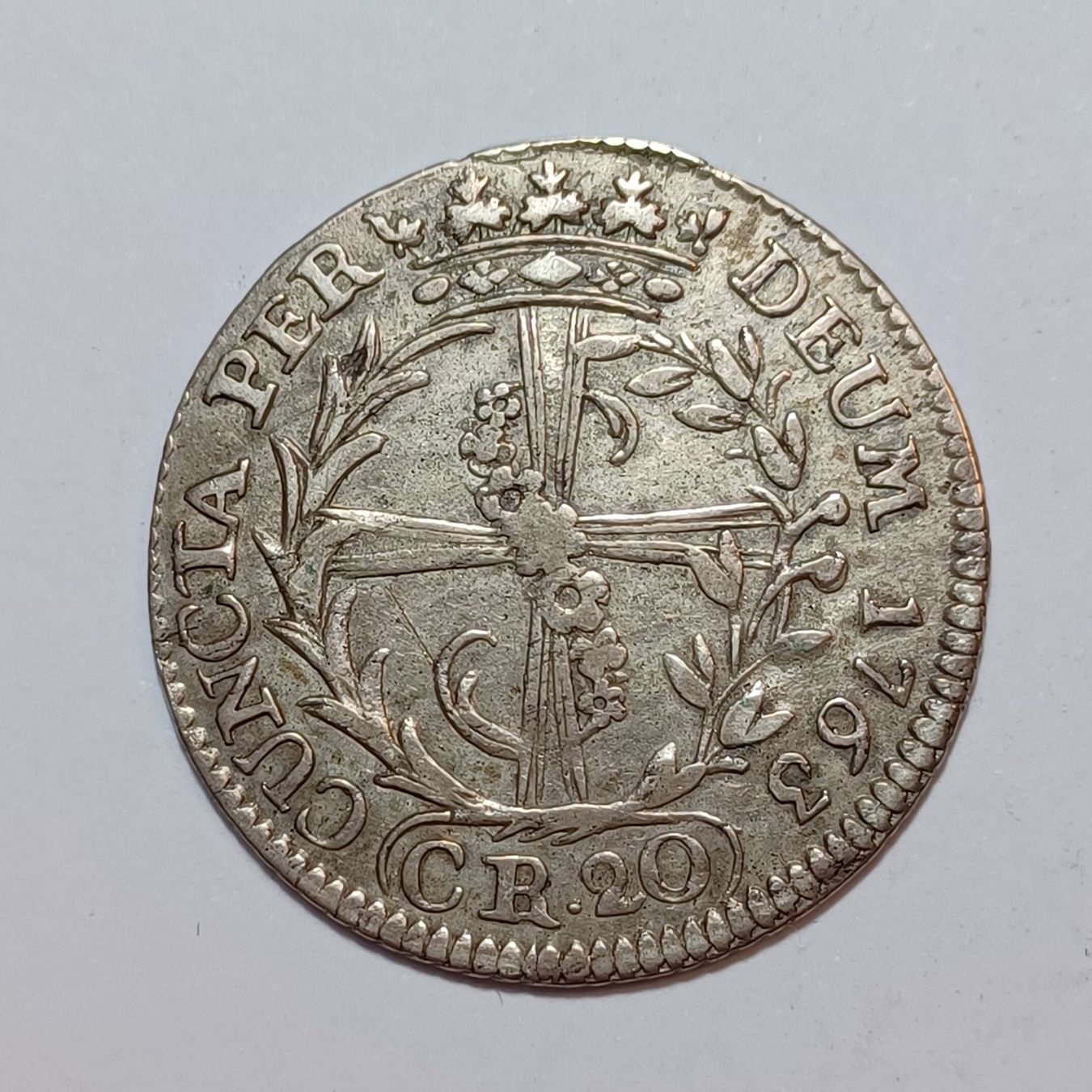 Tutti le monete: 20 Kreuzer 1763 Solothurn – Usato da Pfäffikon ZH venduto da Schweizer_Muenzen 1