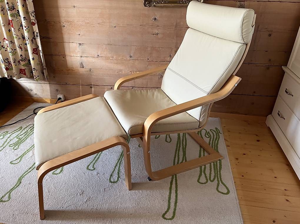 Sessel: Poäng Sessel Leder hell/ Liegestuhl mit Fussteil – Gebraucht aus Hausen AG von Findnbuy 3