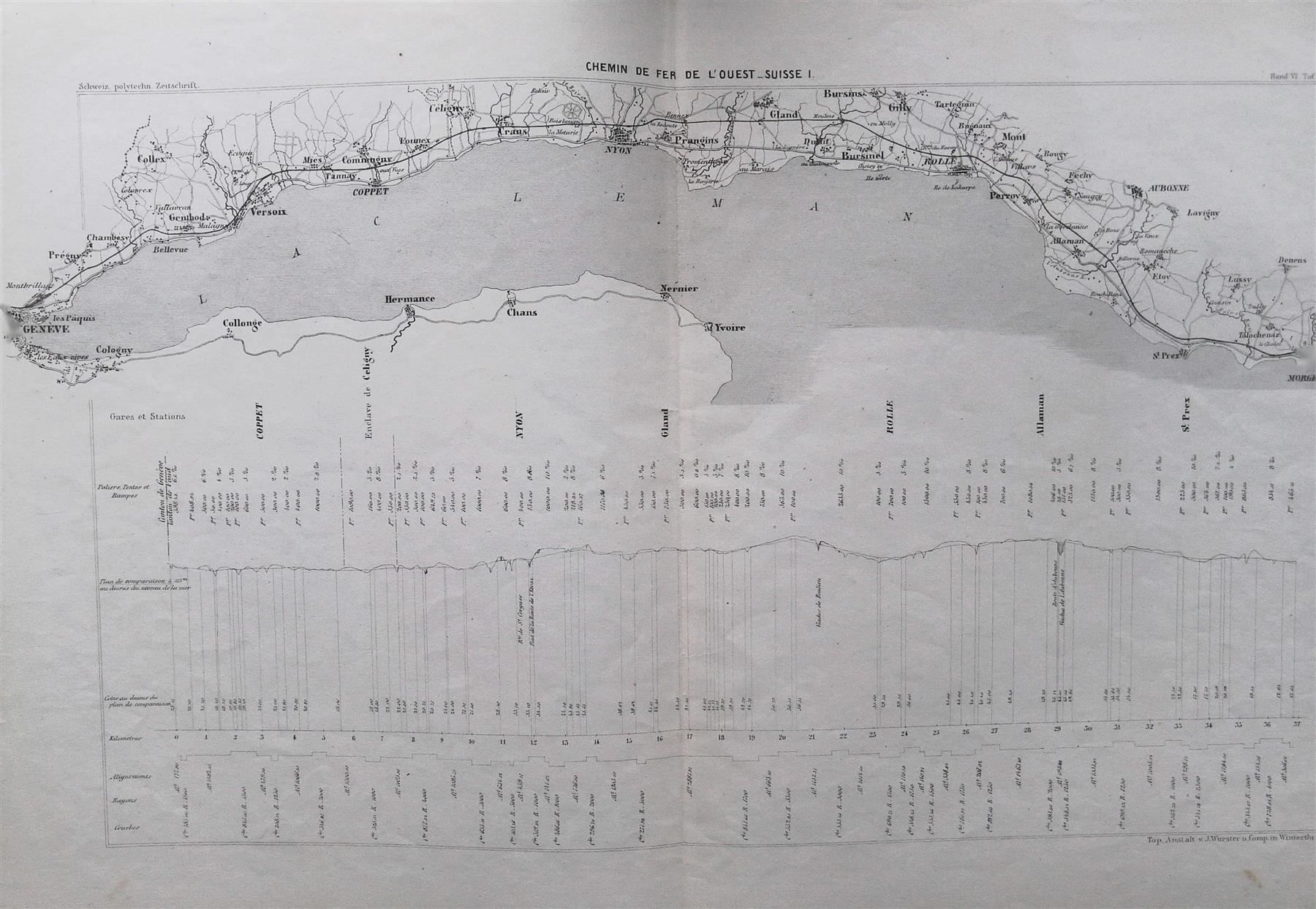 Landkarten & Atlanten: Chemin de Fer Genève Morges 1861 – Gebraucht aus Rafz von booksell