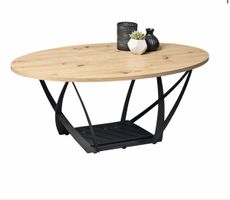 Couchtisch oval Holzoptik Metallgestell schwarz neu!