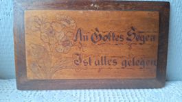 antikes Holzbildchen, "An Gottes Segen ist alles gelegen"