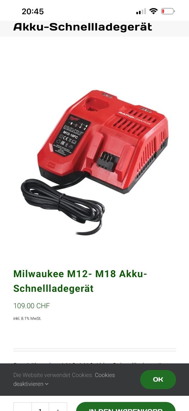 Milwaukee Accus & piles: Milwaukee M12-18FC Ladegerät – D'occasion à Egg b. Zürich par SwissTradingAgency 3