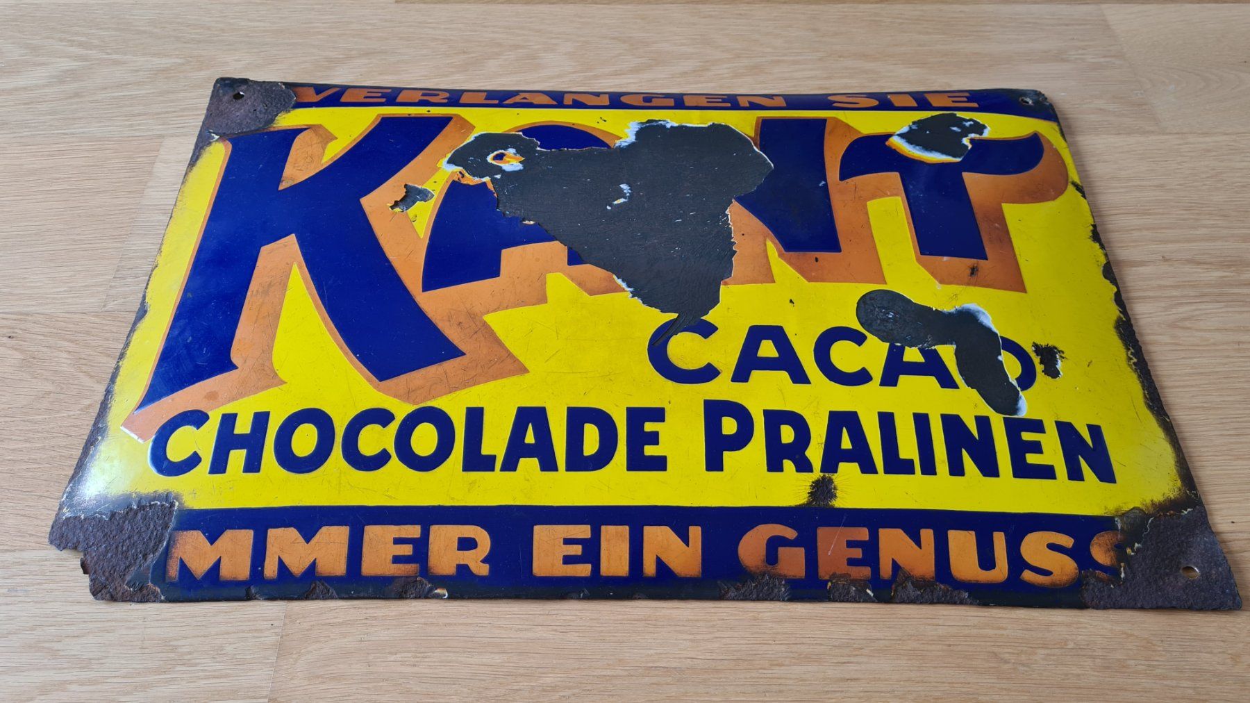 Insegne: Vintage KANT CACAO CHOCOLADE Emailschild 1920er – Usato da Winterthur venduto da stufaphi 2