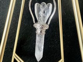 8 cm Anhänger Bergkristall Engel Spitze & Kraftstein Kette