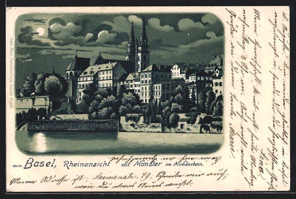 Cartoline postali: Litho Basel, Teilansicht mit Münster – Usato da Berlin venduto da bartko-reher